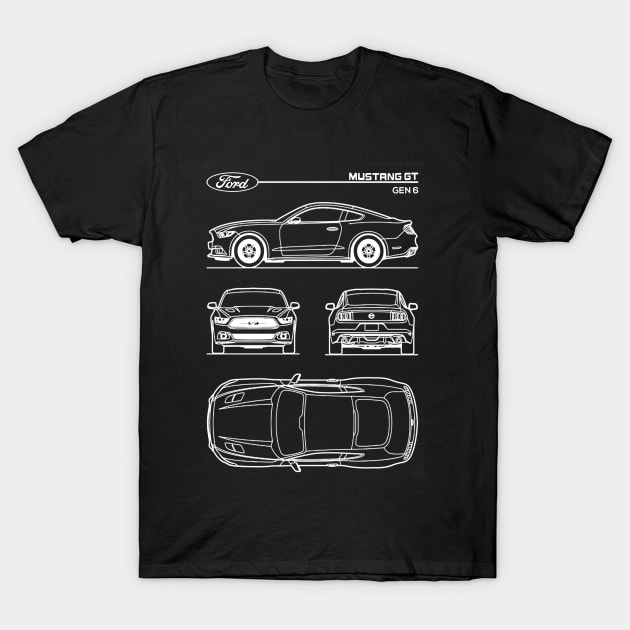 Ford Mustang GT Gen 6 Patent White T-Shirt by Luve